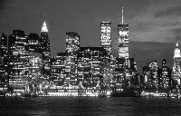 Black and white photo New York City - Financial District Skyline - night view